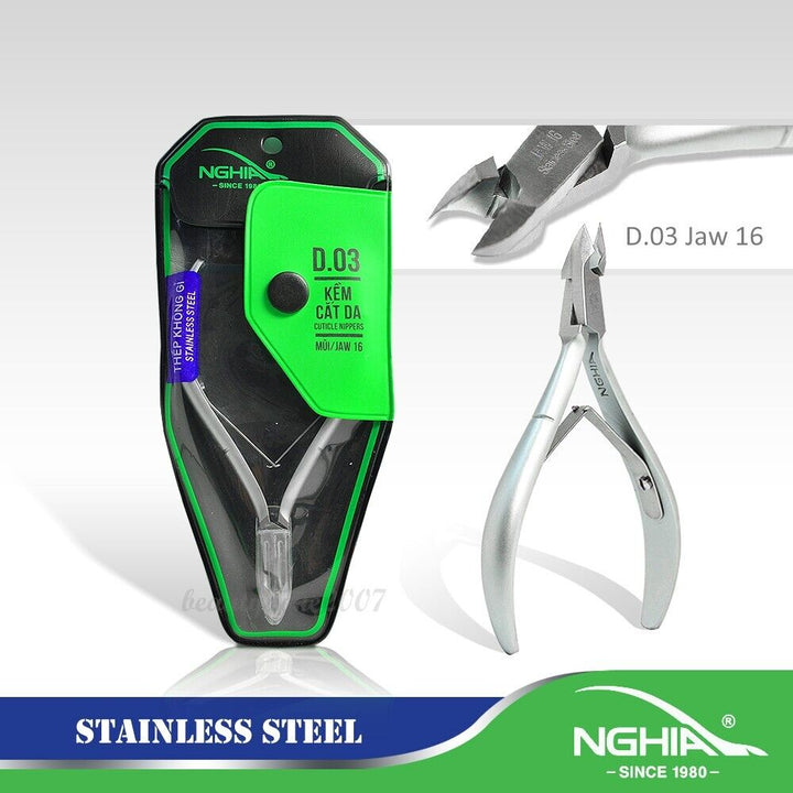 D-03 Nghia Cuticle Nippers Stainless Steel Double Spring - Jaw 14 or 16